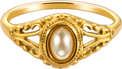 Retro Rings for Women - Victorian & Minimalist Pearl Ring, 18K Gold Plated Dainty Statement Ring
