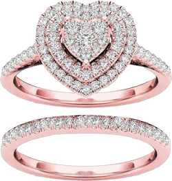 2PCS Heart Stackable Rings for Women Cubic Zirconia Promise Rings Stackable Wedding Party Bands Rings Jewelry Gifts Rose Gold 10