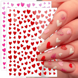 10 Sheets Heart Nail Stickers Glitter Shiny Love Nail Decals 3D Self Adhesive Nail Art Stickers Glitter Powder Effect Valentine's Day Hearts Designs DIY Valentines Manicure Decorations Accessories