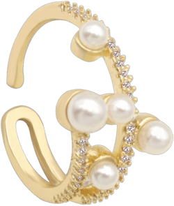 Vintage Crystal Pearl Rings for Women - Stacking Promise Pearl Adjustable Open Finger Ring Trendy Personality Statement Jewelry Gifts B