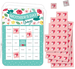 Big Dot of Happiness Colorful Floral Happy Mother's Day - Bingo Cards and Markers - We Love Mom Party Shaped Bingo Game - Set of 18