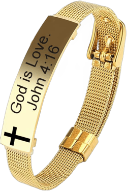 SHNIAN 12MM Bible Verses Bracelets for Men Women Gold Plated Stainless Steel Mesh Belt Adjustable Christian Wristbands Gifts Bracelets,8.46",John 4:16