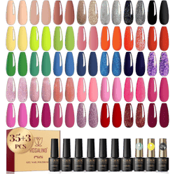 ROSALIND 38PCS Gel Nail Polish Set, 35 Colors Red Pink Nude Blue Green Gel Polish Set All Seasons with Base and Glossy & Matte Gel Top Coat Nail Gel Set Suitable Gift For Women