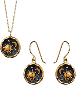 WCRAZYE Bohemian Sun Moon Earrings and Necklace Set for Women Vintage Handmade Lightweight Antiqued Gold Silver Round Coin Earrings Retro Boho Chain Long Celestial Necklaces Minimalist Jewelry