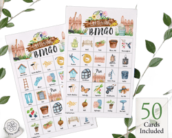 Gardening Bingo: PRINTABLE 50 cards, bingo pdf game, party game ideas, senior citizen game, garden gardener game, mothers day activity idea