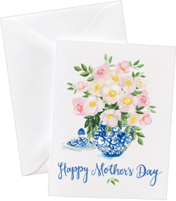 Illustrated Ginger Jar Flowers Mother&#39;s Day Card by Watercolor Artist Michelle Mospens | Happy Mother&#39;s Day Card | First Mothers Day Card