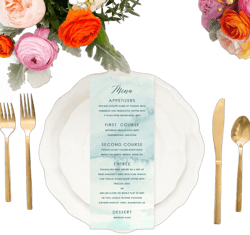HUE SKY Watercolor Wedding Menus - Custom Printed Wedding Menu, Printable Wedding menu, Watercolor Dinner Menu, Lunch Menu