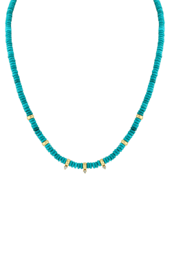Zoë Chicco Turquoise & Rondelle Gold Bead Necklace with Diamonds