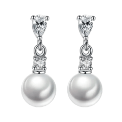 Hollywood Sensation Pearl Drop Earrings with Cubic Zirconia  Accents Earrings