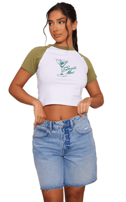 Petite Green Graphic Fitted T-shirt