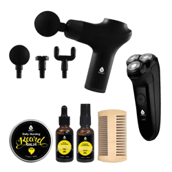 PURSONIC The Ultimate Men's Grooming & Relaxation Bundle Beard Care, Electric Shaver, and Massage Gun