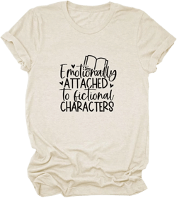 Book Lovers Shirts Women Emotionally Attached to Fictional Characters T-Shirt Short Sleeve Funny Reading Tee Tops