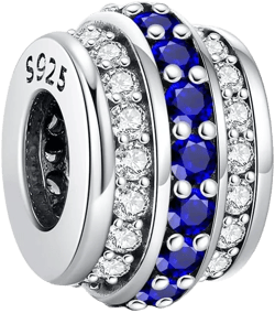 KEQ 925 Silver Spacer Stopper Bead Charms Compatible with Pandora Bracelets Birthstone CZ Always Stopper Mother's Day Jewelry Gifts for Women