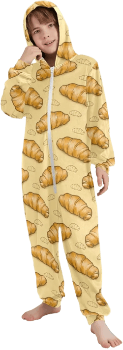 Onesie Pajamas One-Piece Sleepwear with Pocket French Croissant Cosplay Costume Hooded Homewear 12-13 Years French Croissant