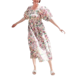 Jessie Zhao New York Violet Garden Smocked Cotton Silk Dress