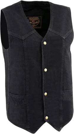 Milwaukee Leather DM1310 Men's Black Classic Denim Western Style Cowboy Biker Vest w/Snap Button Closure Black X-Large