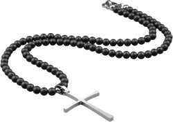 COAI Men's Cross Necklace Black Stone Necklace Onyx Beaded Necklace for Men, Silver Cross Pendant | Amazon.com