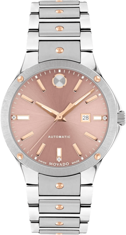 Movado S.E. Automatic Women's Sport Watch - Swiss Automatic Movement, Stainless Steel Link Bracelet - 10 ATM Water Resistance - Luxury Fashion Timepiece for Her - 33mm Rose