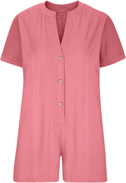 Generic Rompers for Women Summer 2024 Casual Dressy One Piece Tshirt Short Pants Jumpsuit Short Sleeve Button Down Jumpsuits Large Pink