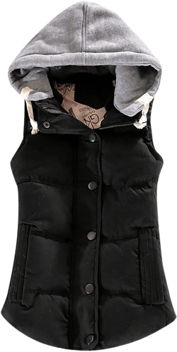 tuduoms Trendy Winter Vest Women Teen Girls Slim Fit Cotton Padded Jacket Vest Hooded Sleeveless Puffer Down Crop Top Gilet Large Black