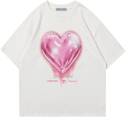 Aelfric Eden Women Love Balloon Graphic Tees Summer Short Sleeve Printed Cotton T Shirts Casual Harajuku Tops X-Large White