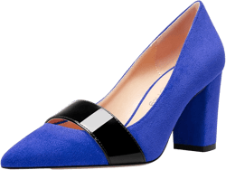 NobleOnly Women Mid Chunky Block Heel Pointed Toe Slip-on Office Casual Party Pumps Dress Basic Classic Shoes 3.2 Inches Heels 7 Royal Blue