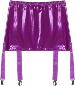 Women's High Waist Skirt Garter Belt 6 Claw Metal Wide Straps Sexy Leather Bodycon Mini Pencil Skirt Purple Large