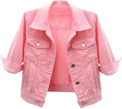 Locachy Womens 3/4 Sleeve Short Denim Jacket Lapel Button Down Cropped Trucker Jean Jackets Coats Large Pink