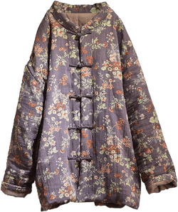 NFYM Women Tang Suit Jackets Cotton Linen Vintage Floral Printed Chinese Style Hippie Cute Coats One Size Grey