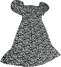Allegra K Women's Boho Floral Print Summer Dresses Square Neck Puff Short Sleeve A-Line Casual Midi Dress X-Small Black