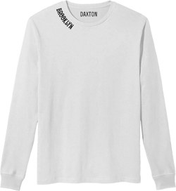 Daxton Premium Brooklyn Men Long Sleeves T Shirt Ultra Soft Medium Weight Cotton XX-Large White Tee Black Letters