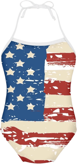 HUGS IDEA Panda Print Cute Girls One Piece Swimsuit Adjustable Swimwear for 3Y-8Y Retro Usa Flag 9-10 Years
