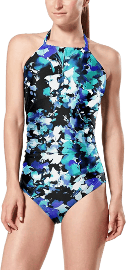 Speedo Womens One-Piece Swimsuit, Floral Print Blue, Variety (Small)
