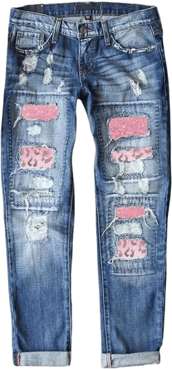Bengbobar Ripped Jeans Womens Plaid Patch Denim Patchwork Jeans Boyfriend Skinny Distressed Straight Leg Pants Cute Jeans
