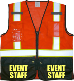 Event Staff Survivor Safet Vest with Reflective Logos and a Jumbo Back Pocket.