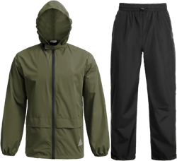 COOFANDY Men's Rain Suit 2 Piece Waterproof Breathable Rain Gear Lightweight Rain Jacket Pants Rainwear Suit Large Army Green/Black