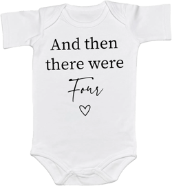 And Then There Were Four Baby Onesie Grandparent Pregnancy Announcement Onesie First Baby Reveal Coming Home Bodysuit (0-6 Months, Heart Print-Short Sleeve Romper)