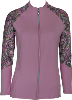 Private Island Women UPF50+ Front Zipper Up Long Sleeve Swimsuits Top with Both Side Pockets Swim Rash Guard (JRSRGT)