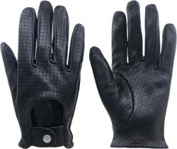 ZLUXURQ Womens Full Mesh Leather Driving Gloves Unlined -Soft and Thin Italian Lambskin Medium=7" Black(lambskin/Touchscreen)