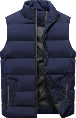 Locachy Men's Outdoor Casual Full Zipper Stand Collar Padded Vest Coats Sleeveless Jacket Large Dark Blue