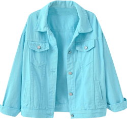 Unilexi Women's Solid Color Denim Jacket Long Sleeve Jean Jacket Casual Coat with Pockets Light Blue Medium