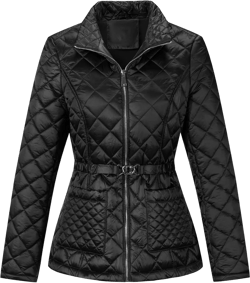 Bellivera Women Lightweight Coat Short Quilted Puffer Long Sleeve Belted Jacket Pockets