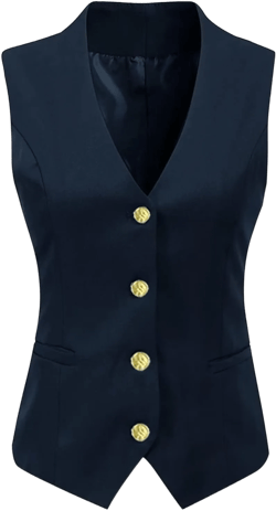 Women's Vest V-Neck Business Formal Sleeveless Jacket Office Workwear Fully Lined Jacket Lady Waistcoat X-Large Navy Blue