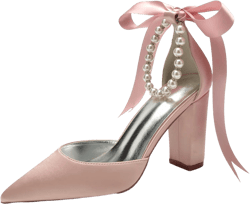 Women's Pearl White Wedding Shoes for Bride High Heels Pointed Toe Bridal Shoes Satin Block Heels Prom Party Dress Pumps Sandals 9 Dusty Rose