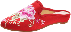 Amazon.com | Qhome Women's Chinese Floral Peony Embroidery Pointed-Toe Comfortable Satin Casual Mules House Pumps Slippers Shoes | Mules & Clogs