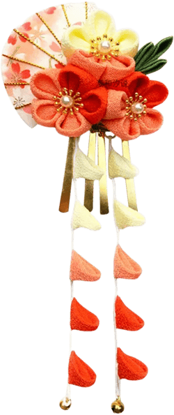 CRB Fashion Womens Girls Japanese Kimono Flower Kanzashi Hair Ornament Tie Band Clip (Orange) Small