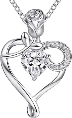 Heart Necklace Birthstone Necklaces for Women 925 Sterling Silver Jewelry Pendant Necklace Rose flower Mother Daughter Necklace for Mom Women Grandma Her Girlfriend 04-April-Diamond