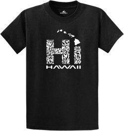 Joe's USA Koloa Surf Hawaiian Islands Tribal Hi Hawaii Shirts in Regular, Big & Tall Large Black With White Logo