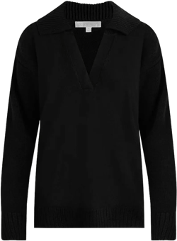 ELLEN TRACY Women's Polo Sweater, Addison Open Neck Collared Long Sleeve Pullover, Lightweight Pull Over Shirt Top X-Small Black