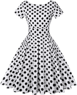 MINTLIMIT Women's 1950s Retro Vintage Rockabilly Short Sleeve Cocktail Party Swing Dress Small Dots White Black